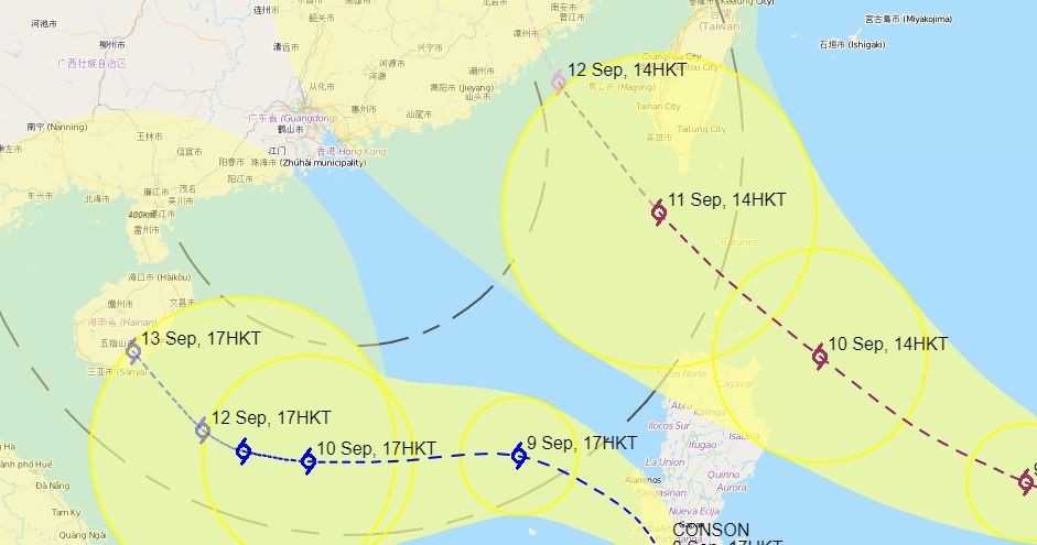 Diperkirakan Topan Tropis Sinyal No. 1 Di Hong Kong Besok 9 September 2021 Pagi Atau Siang Hari. CHANTHU Telah Menguat Menjadi Topan Super Dan CONSON Menjadi Badai Tropis