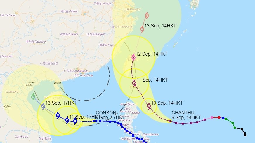 Hong Kong Diperkirakan Akan Aman Dari Kedua Topan Tropis. CONSON Berbelok Menjauh dari Hong Kong, CHANTU Sedang Mengarah Ke Arah Taiwan