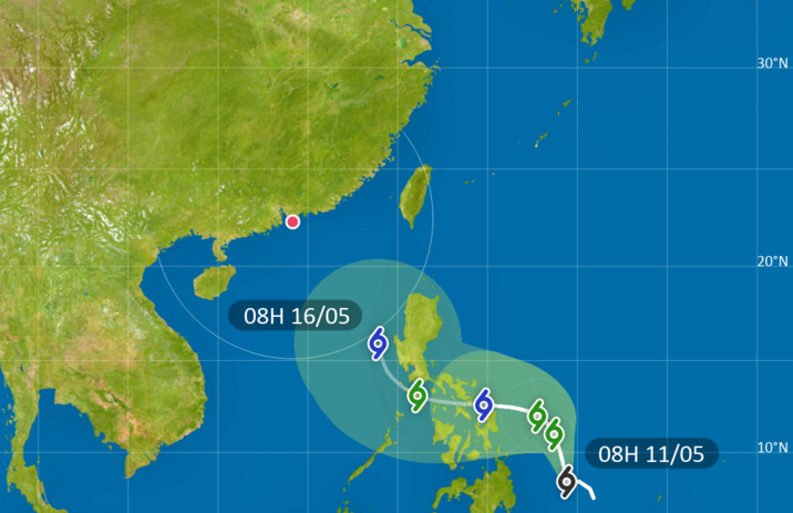 Typhoon Akan Mendekati Hong Kong Dengan Jarak Paling Dekat Sekitar 800 km Pada Tanggal 16 Mei 2020