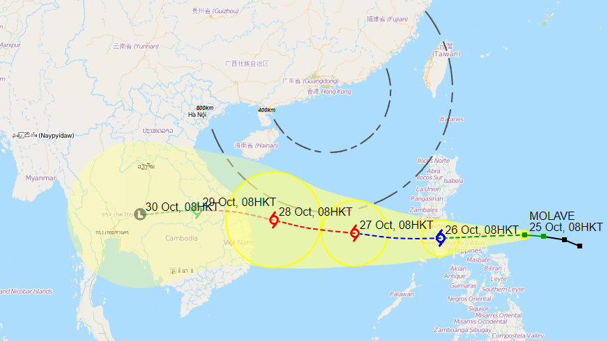 Musim Topan Tropis Terus Berlanjut.  Molave Mendekati Hong Kong 27/28 Oktober 2020